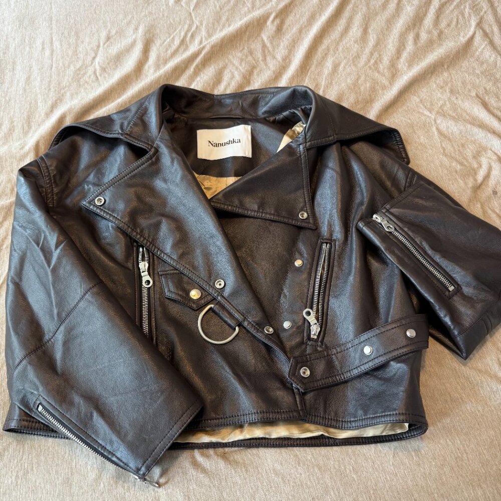 Nanushka Black Cinch Faux-Leather Jacket